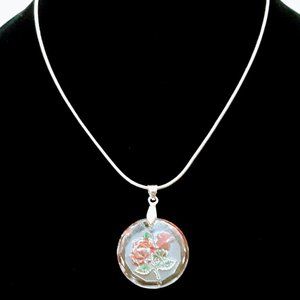 Vintage German Glass Back Etched Rose Pendant